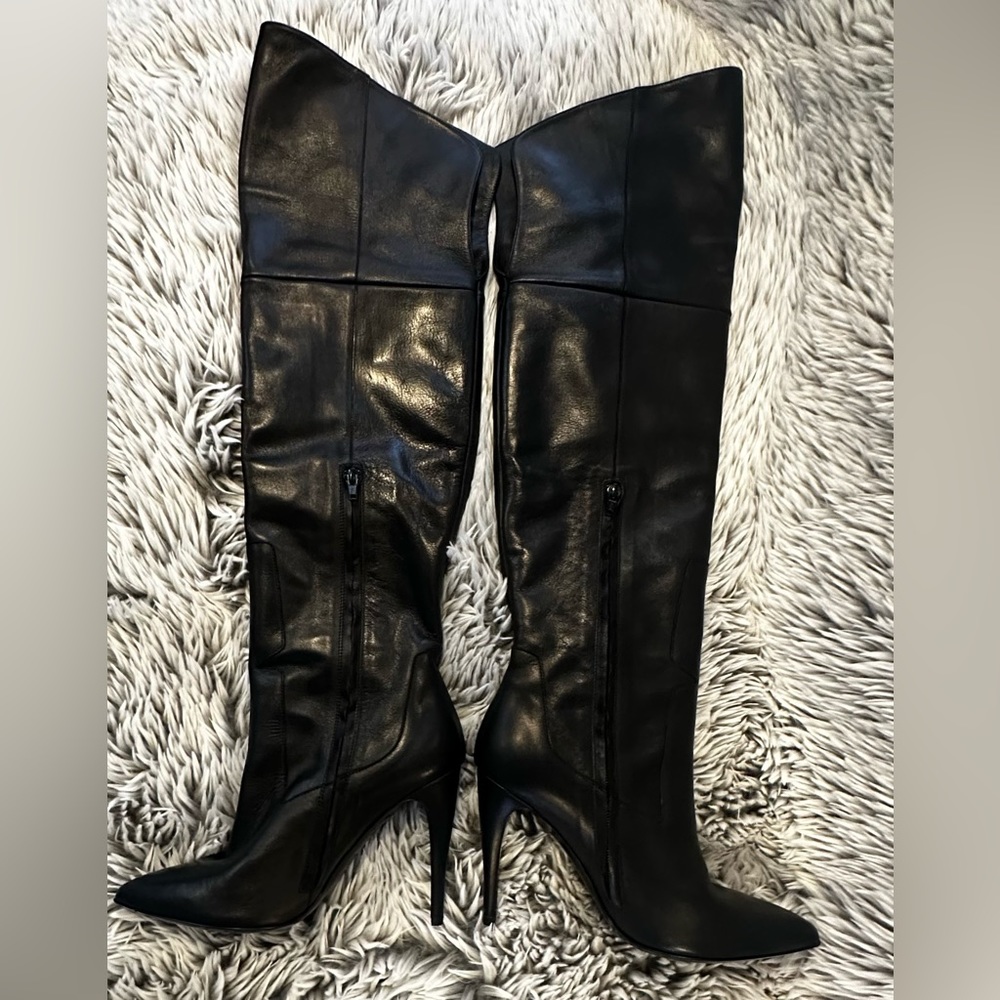 Halston Hertiage Olivia Over the Knee Leather Boots - Jet Black - Picture 4 of 12